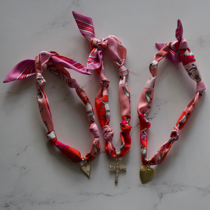 Scarf Necklace ~ Pink Horse Pattern Deep South Originals