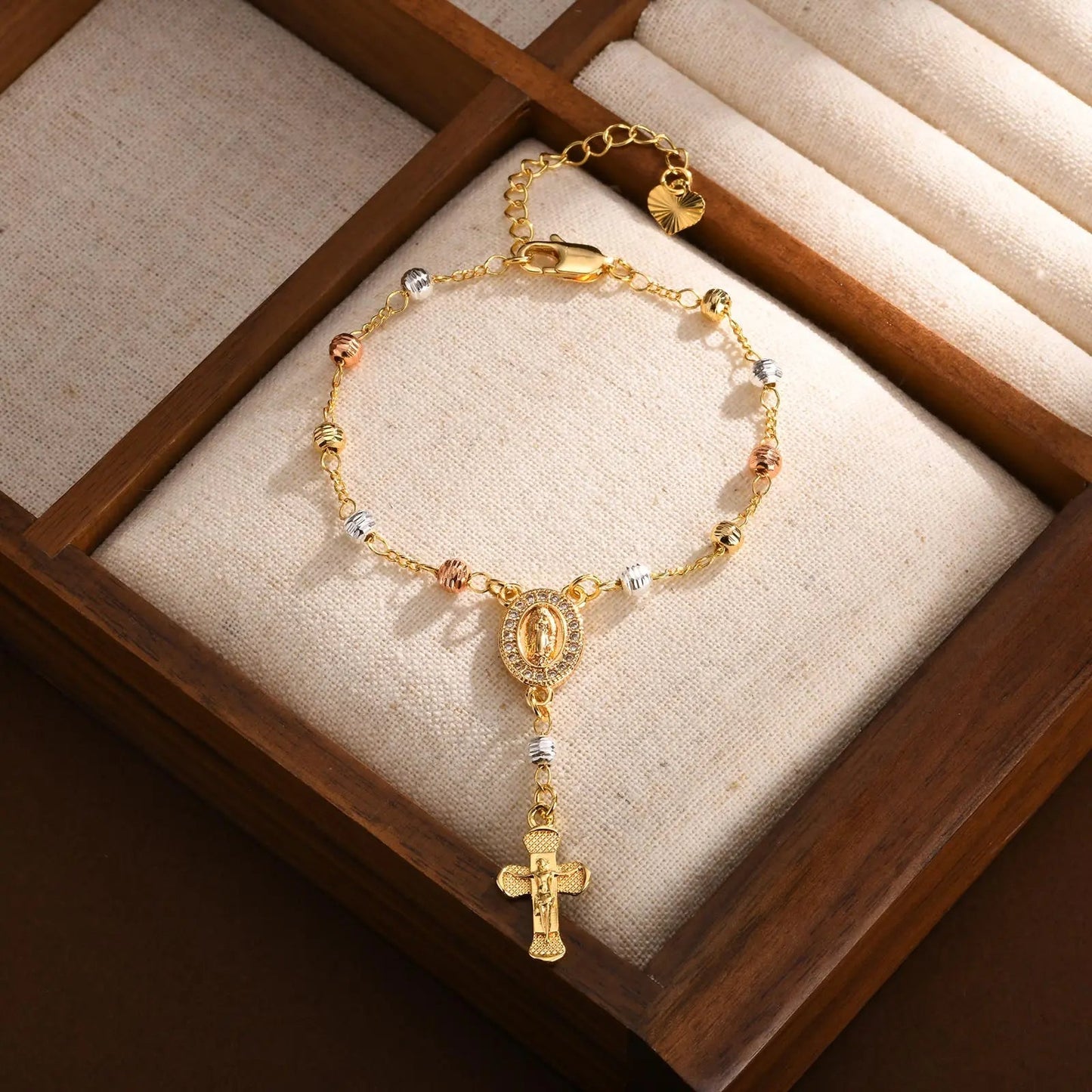 Tir-Color Rosary Cross Bead Charm Bracelet ViralGalleria.com