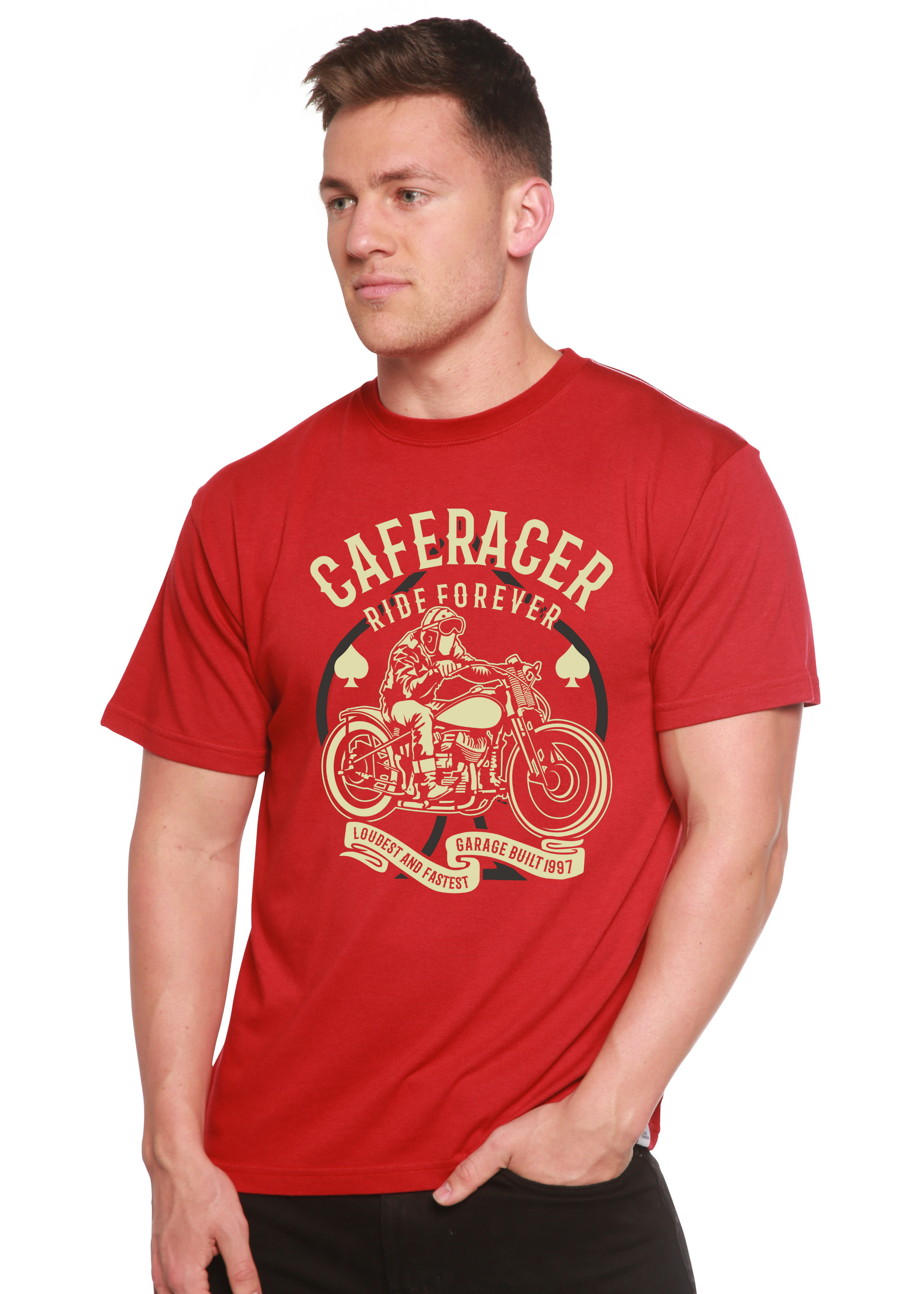 Caferacer Ride Forever Men's Bamboo Viscose/Organic Cotton Short Sleeve Graphic T-Shirt Spun Bamboo