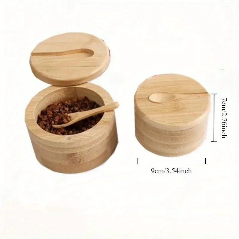 Bamboo Salt Box with Magnetic Lid and Spoon ViralGalleria.com