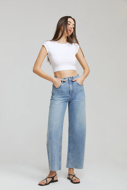 Moon Curve Raw Hem Crop Jeans HJ129 Hey Joanie