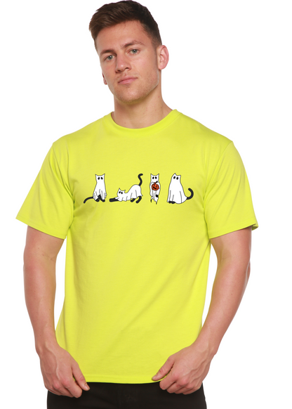 Halloween Cats Men's Bamboo Viscose/Organic Cotton Short Sleeve Graphic T-Shirt Spun Bamboo