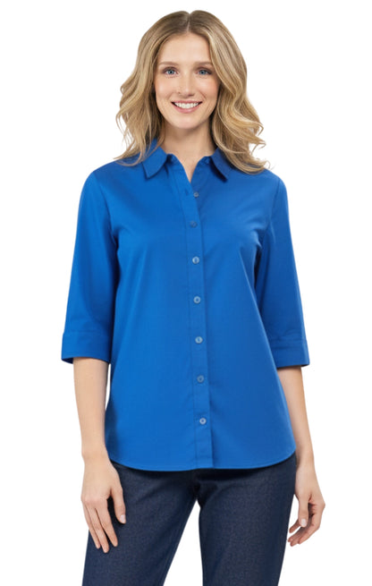 Womens Regular Fit 3/4 Sleeve Button Down Collared Camp Shirt TURTLE BAY APPAREL