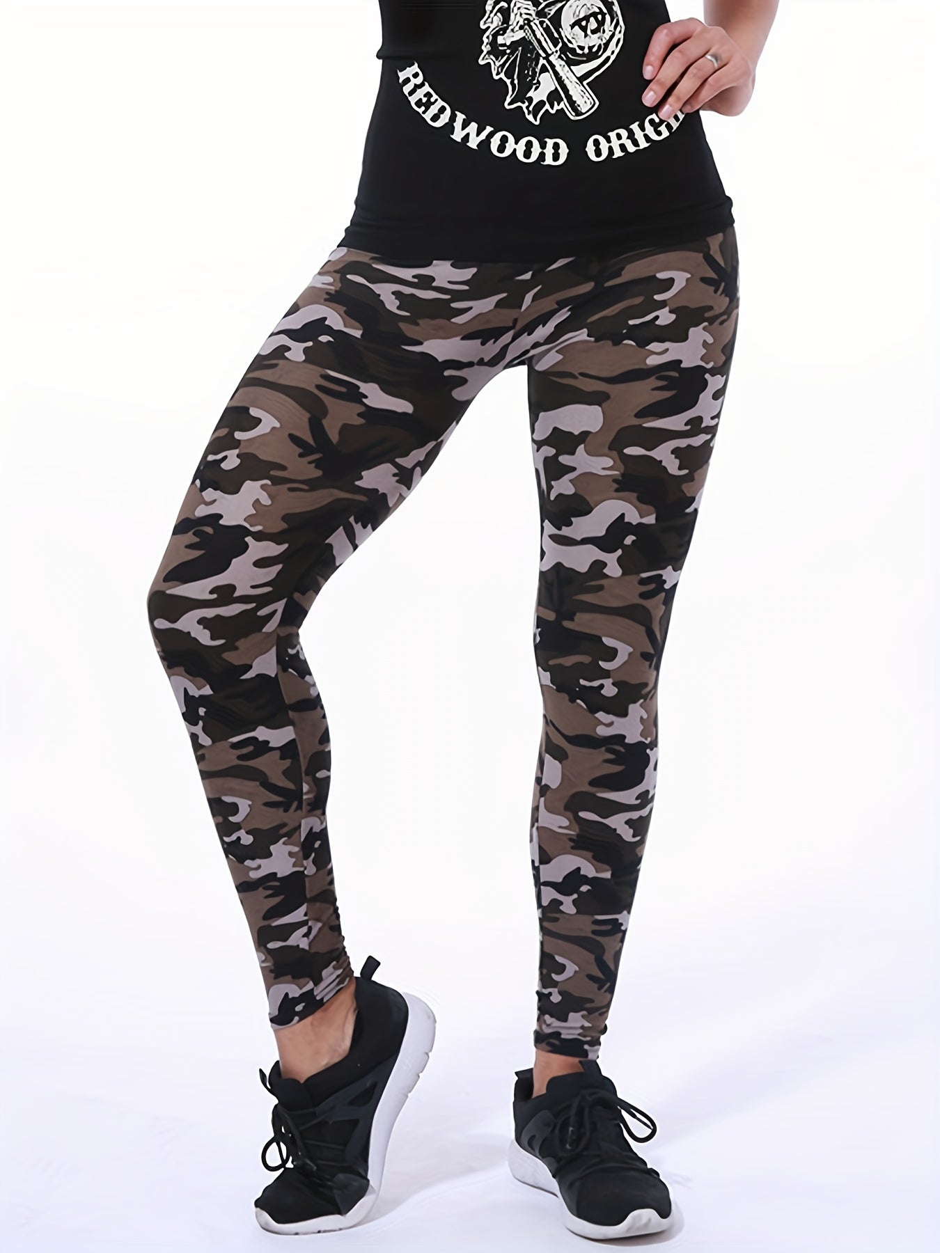 Camouflage Gray-Green Women's Casual Leggings, Cropped Length NovaCart
