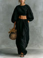 Women's Puff-Sleeve Crew-Neck Two-Piece Set with Pockets FitiqueFit