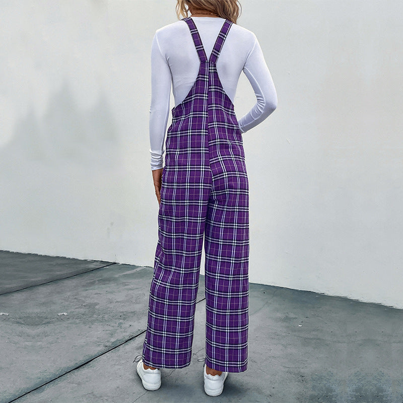 Plaid Spaghetti Straps Casual Jumpsuit Women's Clothing Grayceful LLC