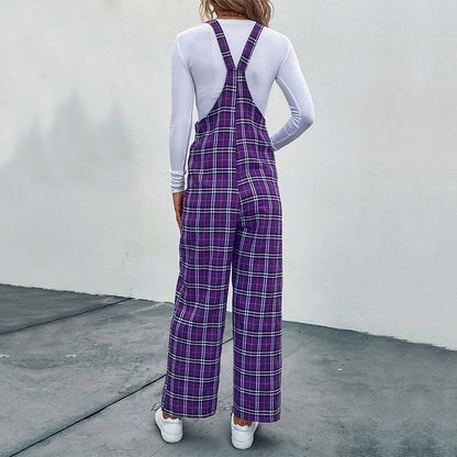 Plaid Spaghetti Straps Casual Jumpsuit Women's Clothing Grayceful LLC