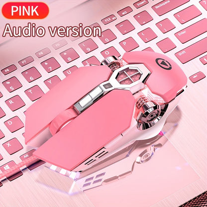 Silvery Carved Wired Mouse for E-Sports Gaming, Silent and Sound Chicken-Eating Mouse Macro for Desktops and Laptops NovaCart