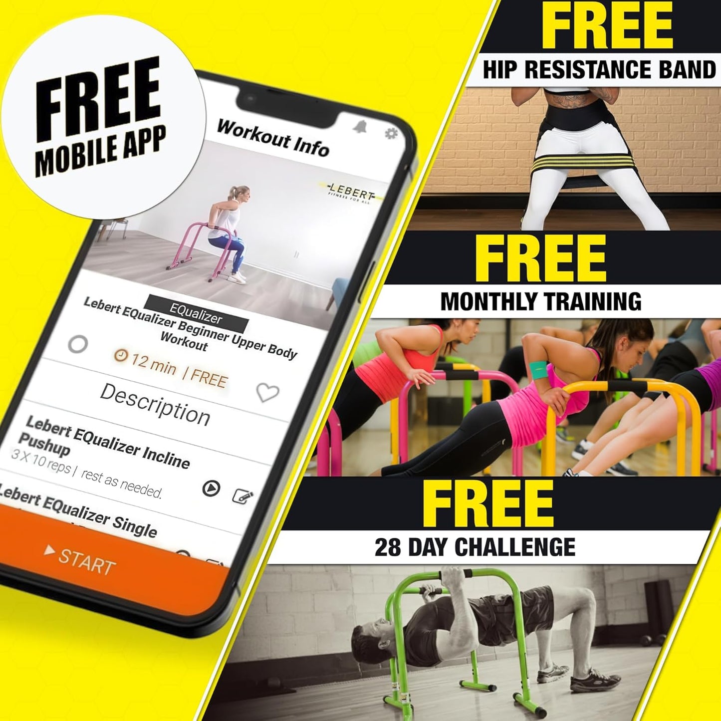 Equalizer Total Body Strengthener – Portable Dip Station for Full Bodyweight Training – Includes Hip Resistance Band & Online Coaching – Available in Standard & XL Sizes