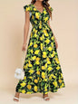 Women's V-Neck Floral Print A-Line Midi Dress – High Waist Sleeveless FitiqueFit