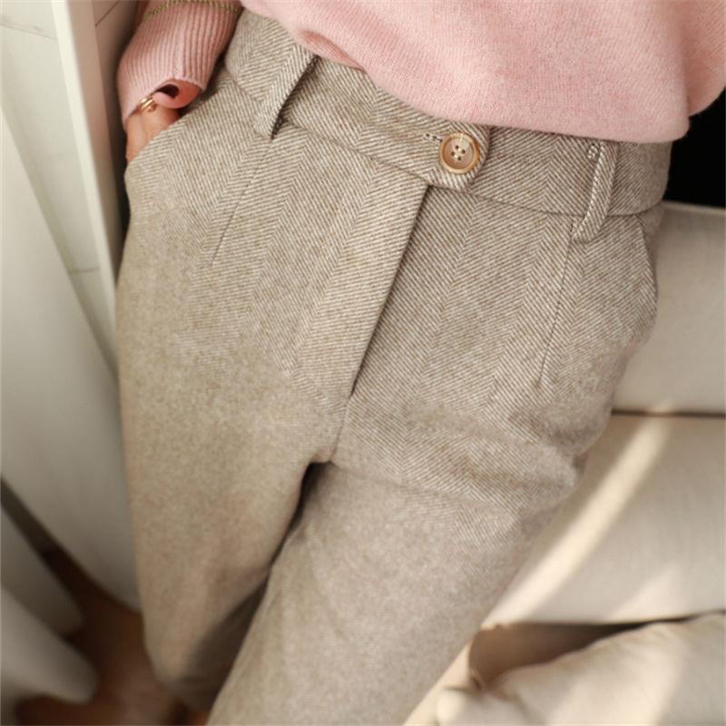 Women's Solid Color Wool-Like Tapered Trousers | Classic Ankle-Length Pants FitiqueFit