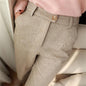 Women's Solid Color Wool-Like Tapered Trousers | Classic Ankle-Length Pants FitiqueFit
