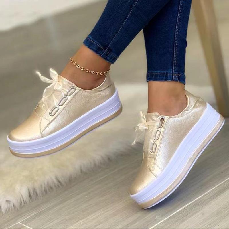 Single Large Size Casual European And American Lace-up Flat Round Toe Platform Women's Shoes See size chart under “more details” The Fashion Celestial