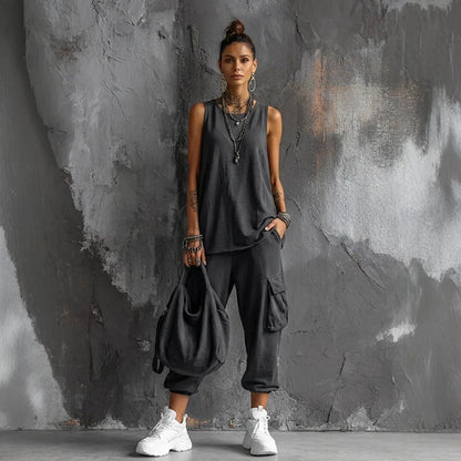 Women's Sleeveless Tank Top & Cropped Ankle Pants Set FitiqueFit