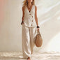 Women's Button-Up Cardigan Vest & Pants Set – Sleeveless Two-Piece FitiqueFit