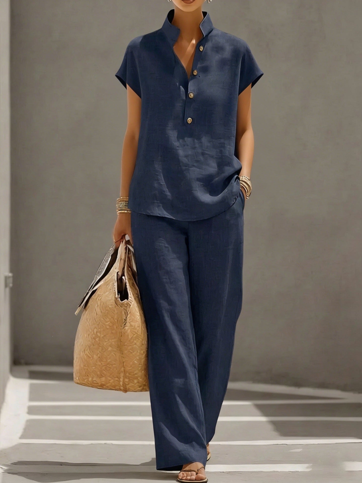 Cardigan & Short Sleeve Top + Pants Three-Piece Set – Solid Color Casual Lounge FitiqueFit