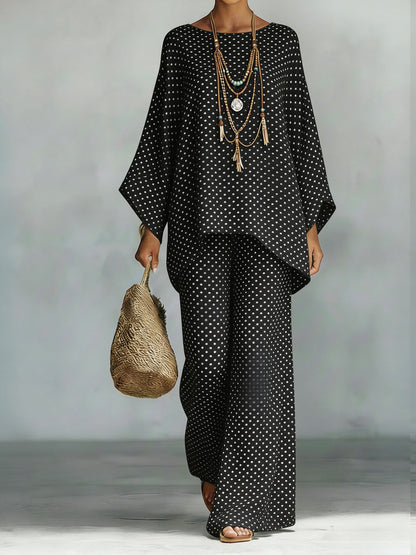 Floral Print Bamboo Linen Two-Piece Set | Wide-Leg Pants FitiqueFit
