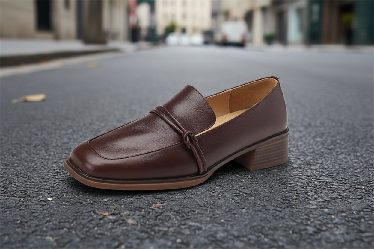 Women’s Retro Minimalist Mid-Heel Leather Shoes FitiqueFit