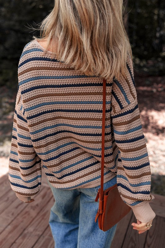 Stripe Drop Shoulder Round Neck Sweater Shop Style & More | Fresh Looks, Everyday Deals & Free Shipping