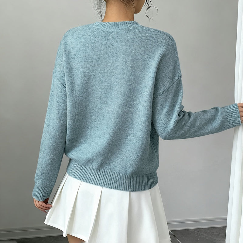 Women's Elegant Floral Sweater - Crew Neck Long Sleeve Casual Pullover FitiqueFit