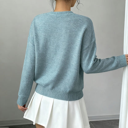 Women's Elegant Floral Sweater - Crew Neck Long Sleeve Casual Pullover FitiqueFit