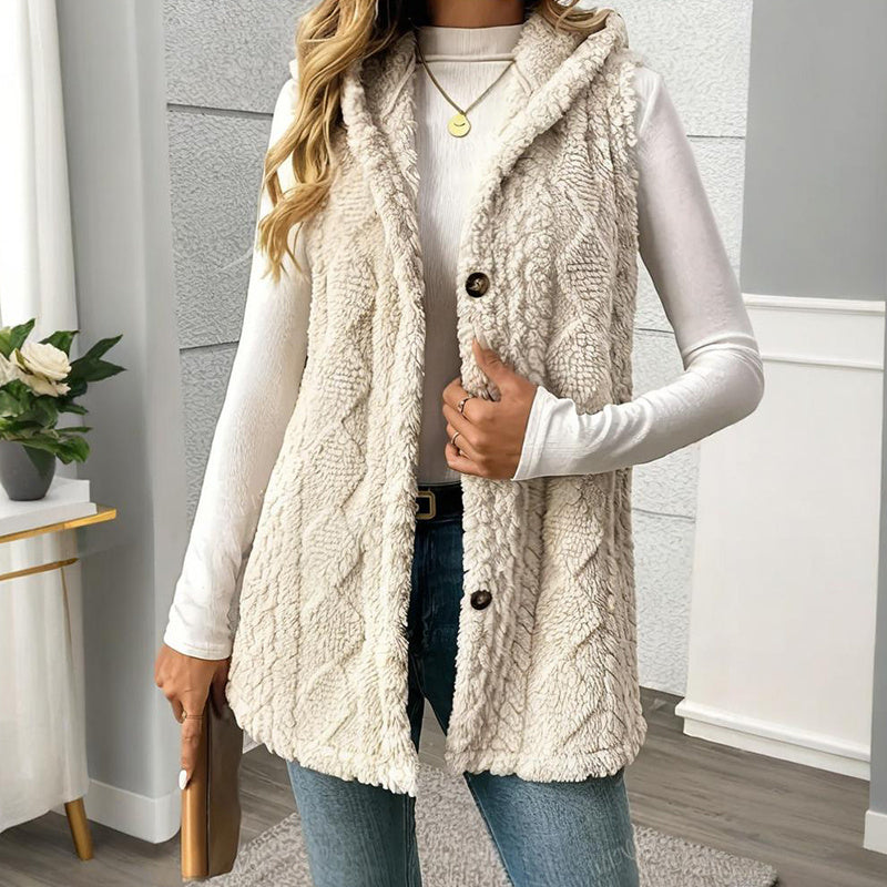 Women's Textured Sleeveless Hooded Vest FitiqueFit