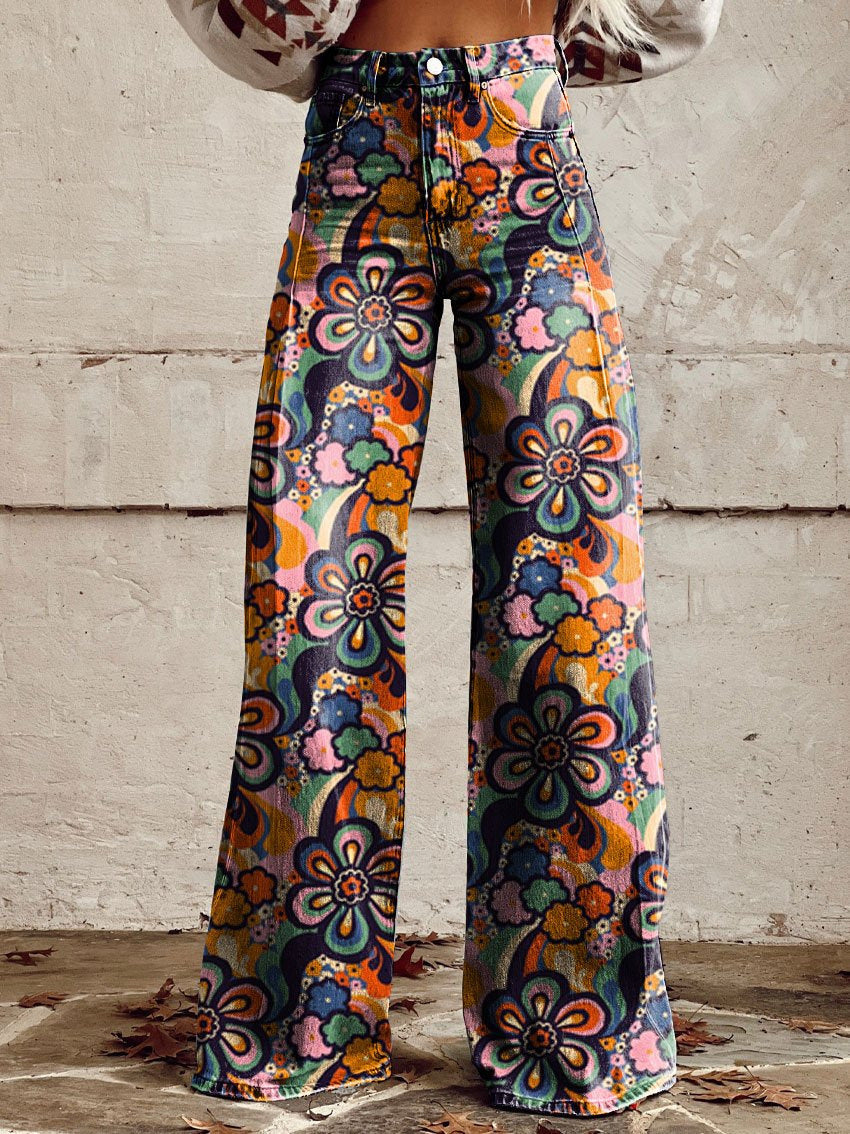 Women's Printed Flare Pants – Mid-Waist Full Length Plus Size FitiqueFit