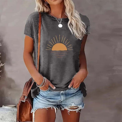 Sunrise Print Round Neck T-Shirt FitiqueFit