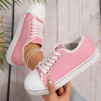 Women's Lace-Up Canvas Sneakers – Lightweight Flat Low-Top FitiqueFit