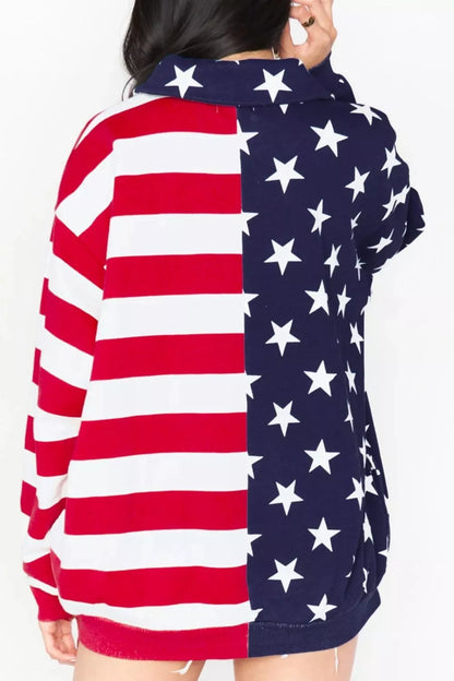 American Flag Print Half Zip Sweatshirt New Era Fashion LLc