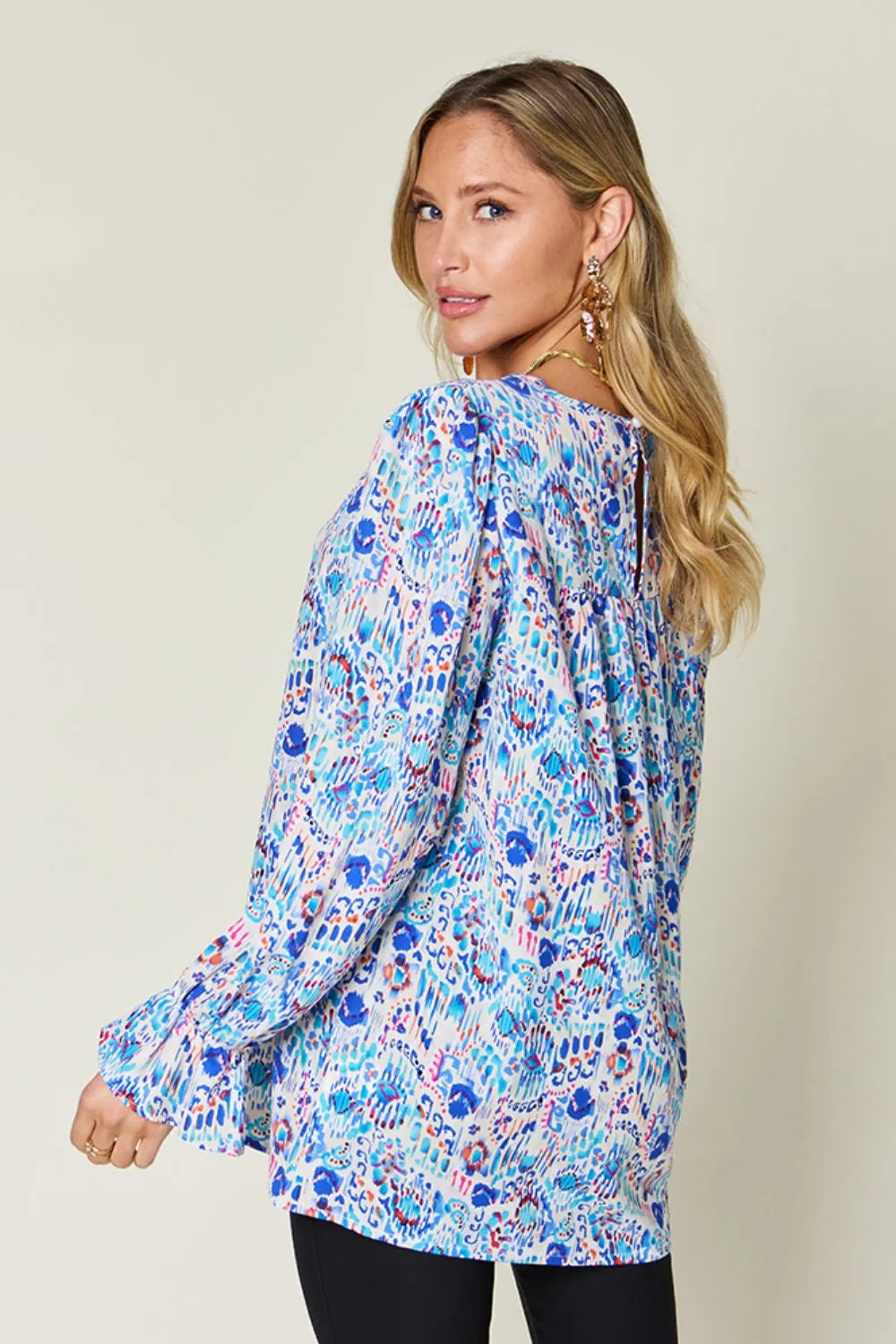Double Take Full Size Printed Flounce Sleeve Blouse New Era Fashion LLc