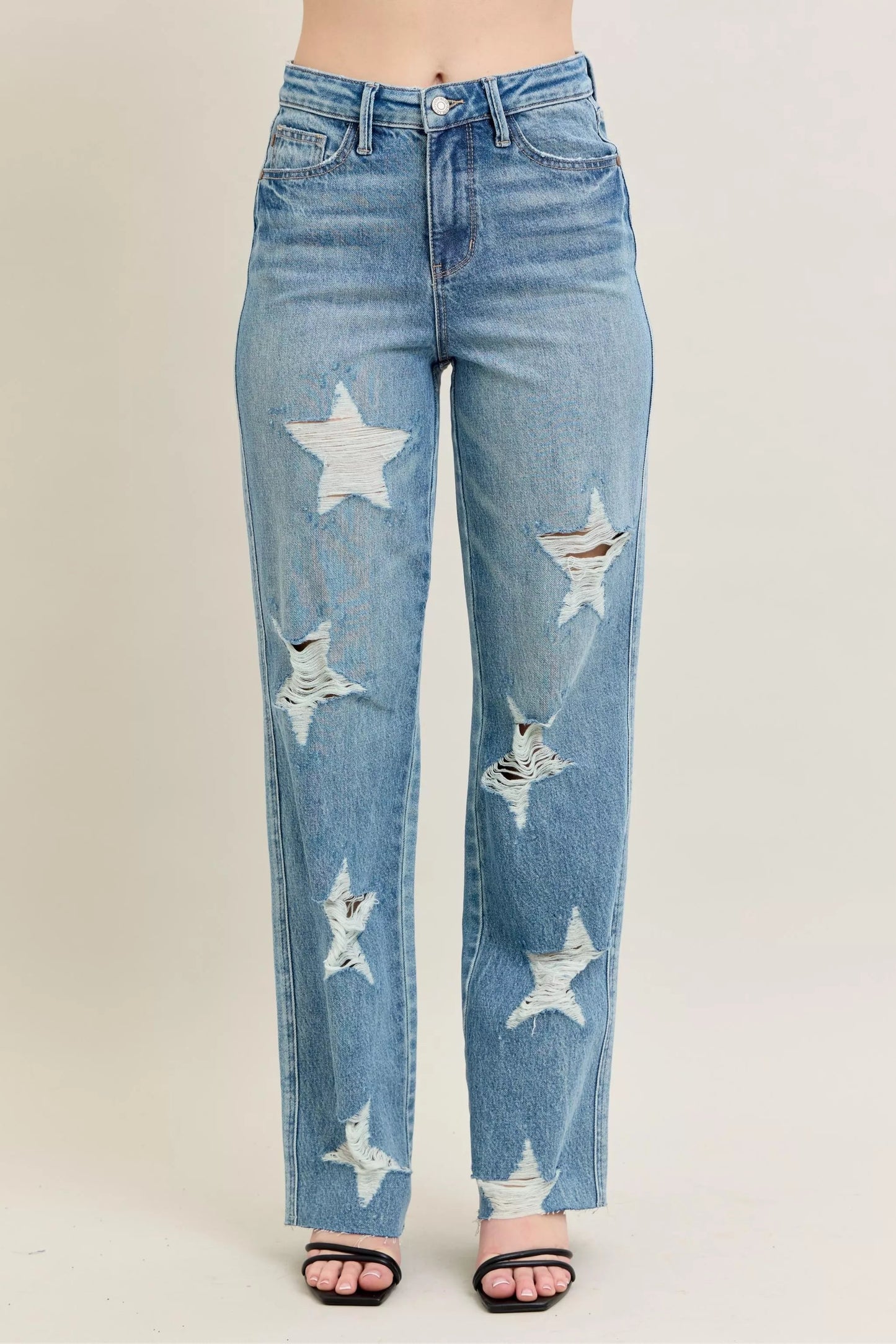 Judy Blue Full Size High Waist  Rigid Magic Star Shaped Destroy 90's Straight Jeans Plus Size Garden Naked Curves