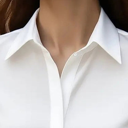 Loose Fit Satin Blouse — V-Neck Long Sleeve Tunic Top for Office & Casual Wear FitiqueFit