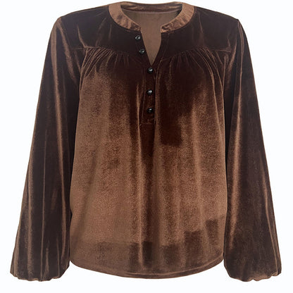 Women's Solid Color V-Neck Button Detail Long Sleeve Pullover FitiqueFit