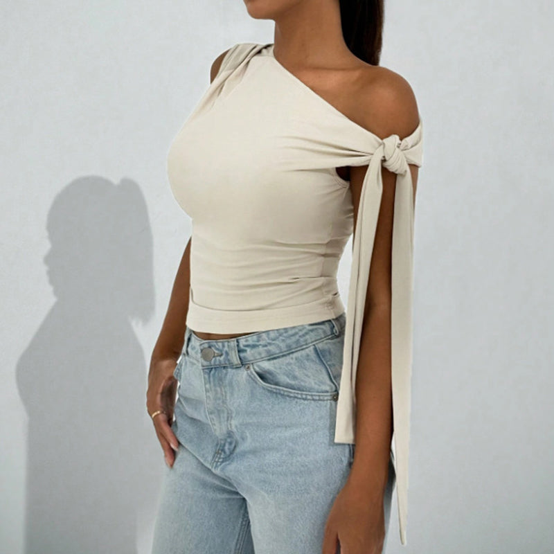 Women’s One-Shoulder Asymmetrical Tie Shoulder Top – Going Out & Party Shirt FitiqueFit