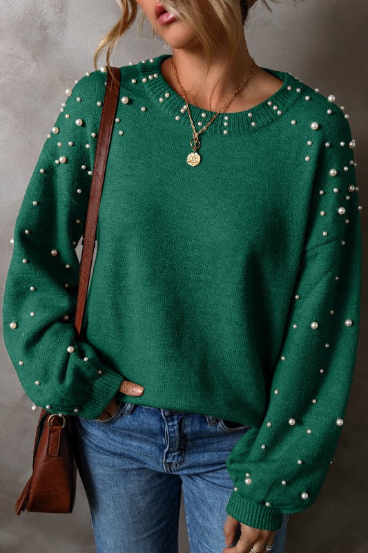 Solid Pearl Drop Shoulder Round Neck Sweater Shop Style & More | Fresh Looks, Everyday Deals & Free Shipping