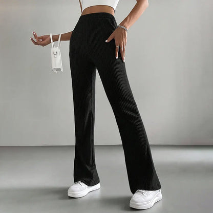 Solid Rib-Knit Pull-On Jogger Pants for Women FitiqueFit