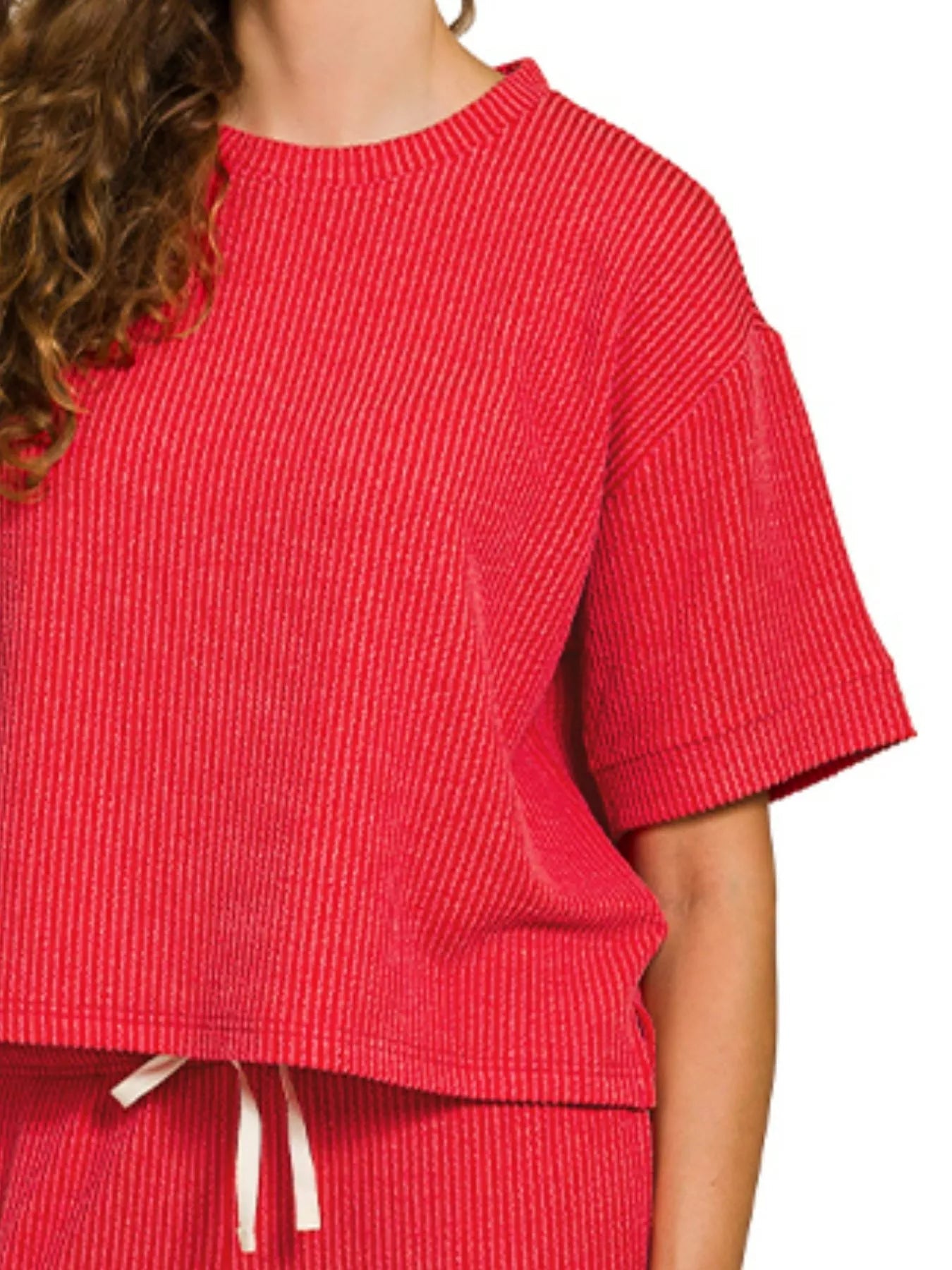 Zenana Raised Rib Short Sleeve Tee & Pants Set West2East Surf