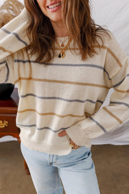 Stripe Ribbed Trim Drop Shoulder Sweater Shop Style & More | Fresh Looks, Everyday Deals & Free Shipping