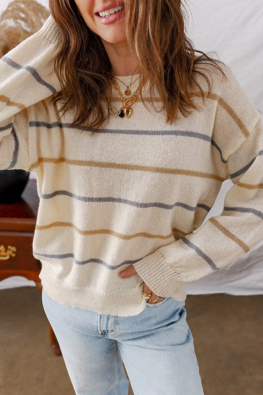 Stripe Ribbed Trim Drop Shoulder Sweater Shop Style & More | Fresh Looks, Everyday Deals & Free Shipping