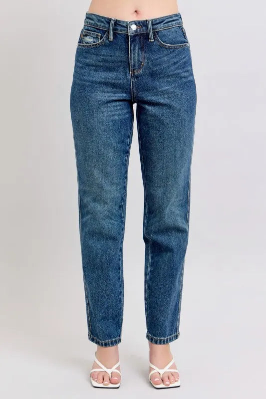 Judy Blue Full Size High Waisted Rigid Magic Non-destroy Straight Leg Jeans Plus Size West2East Surf