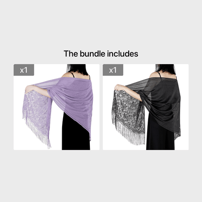 Women's Casual Shawl Wrap - Solid Color, Lightweight Polyester Knit - Going Out Essentials | Fringe Trim | Floral Lace Details NovaCart