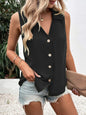 Women's Solid-Color Sleeveless Loose Vest Top – Button Detail FitiqueFit