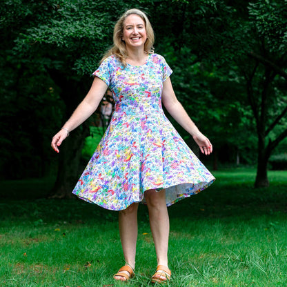 Adult "Staff Meeting" Rainbow Music Notes Super Twirler Dress with Pockets Princess Awesome & Boy Wonder