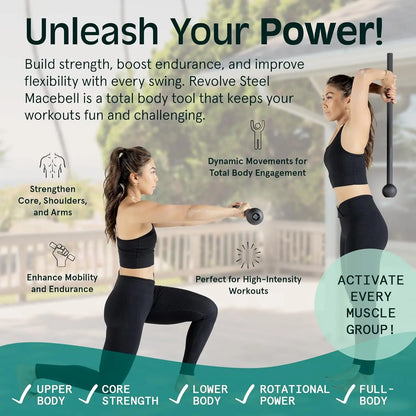 Revolve Steel Macebell for Strength Training, Rehabilitation, Stretching, Conditioning and Rotational Training - 5, 7, 10, 15, 20, 30Lb Options for Women & Men