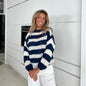 Loose Striped Pullover Sweater Fashion Versatile Long-sleeved Knitted Tops For Women Clothing See size chart under “more details” The Fashion Celestial