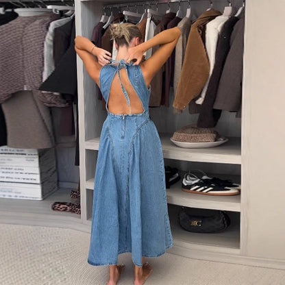 SpringSummer New Sleeveless Backless Lace Up Denim Skirt For Women Grayceful LLC