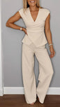 Women's Pleated Vest & Pants Set – Metal Buckle Detail FitiqueFit