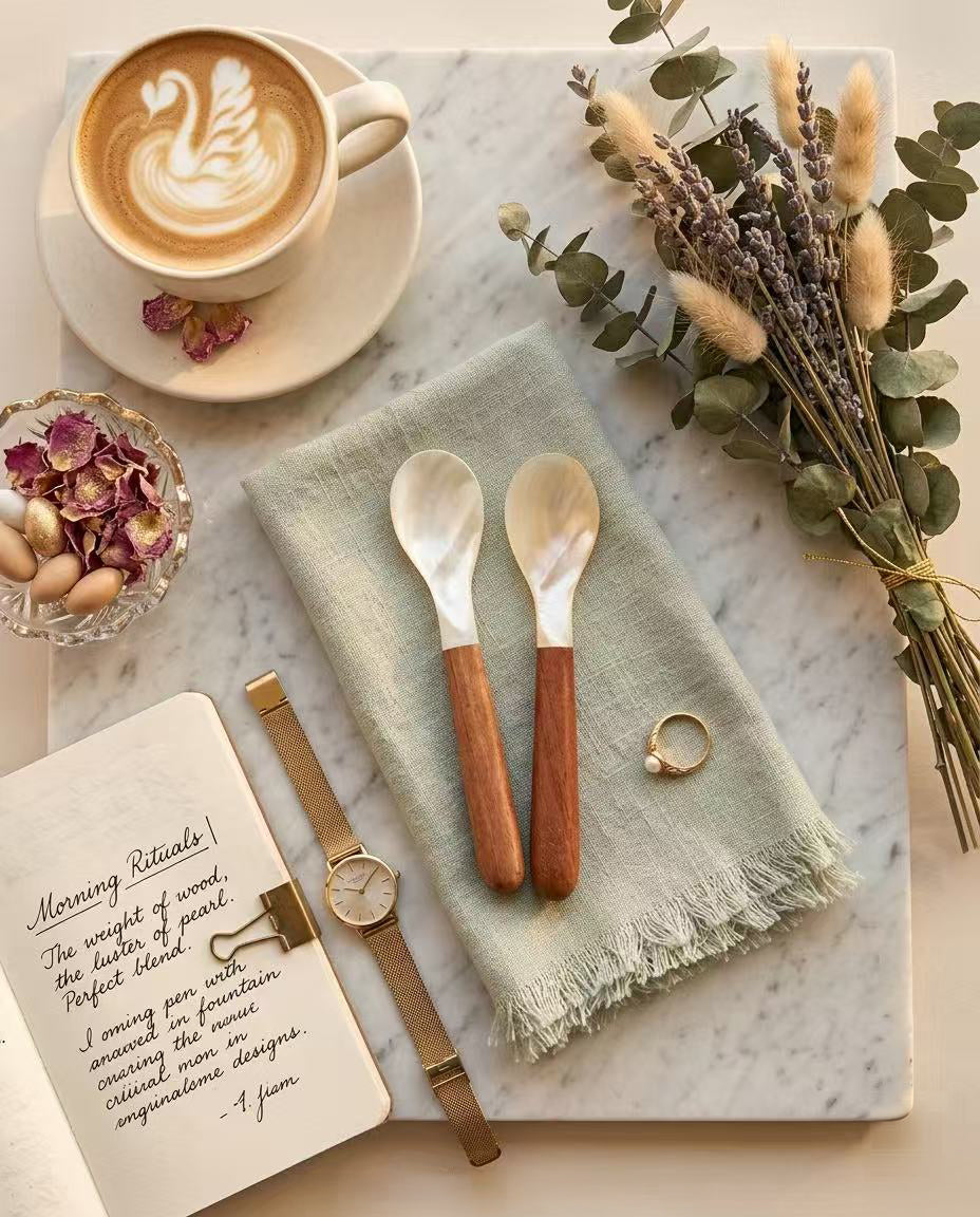 The "Daily Rituals" Mother of Pearl & Wood Spoon Set Tinyloverclothing