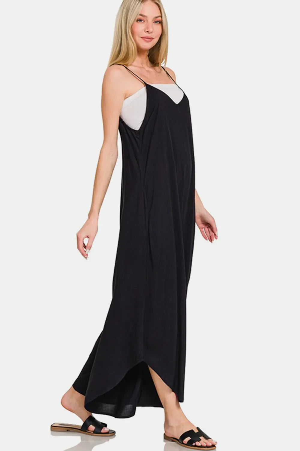 Zenana Spaghetti Strap Wide Leg Overalls with Pockets West2East Surf